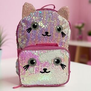 Girls Cat Backpack 2pc Set w/ Detachable Lunch Bag
